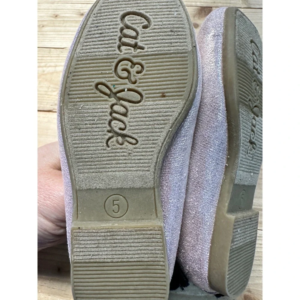 Cat & Jack Toddler Girls Pink Glitter Ballet Flats with Heel Bow Size 5‎